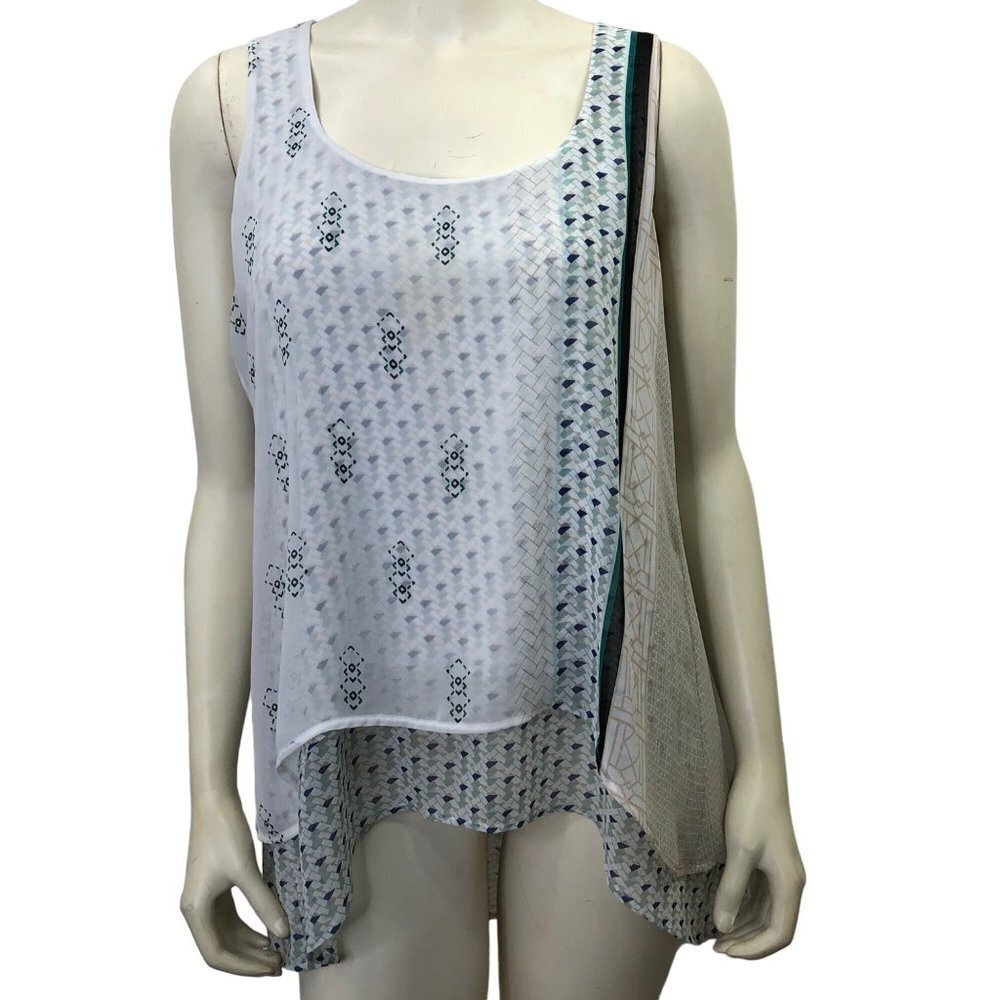 WHITE HOUSE BLACK MARKET‎ Layered Print High-Low Top SIZE MD